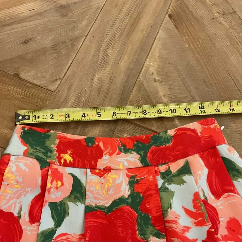 Frances Valentine Peony Print Pleated Skirt Red Floral Jemme Blue Size 2‎ NWT